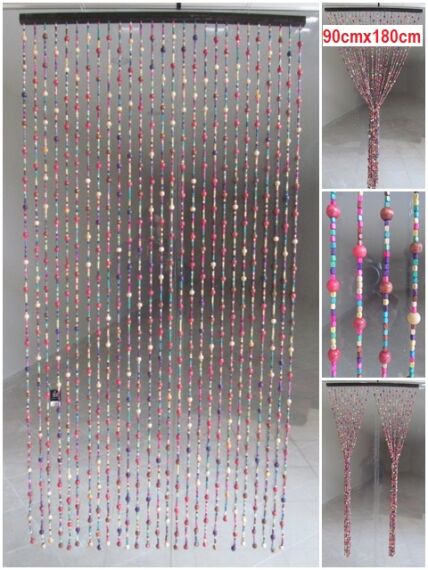 sd34434 dekoratif renkli ahşap boncuklu kapı perdesi 90x180cm - 1