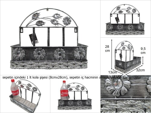 sd35112 ferforje üzerine örülü dekoratif kapı/duvar sepeti - 