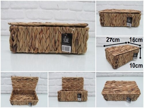 sd35326 dekoratif dikdörtgen no1 kapaklı naturel hasır sepet kutu - 