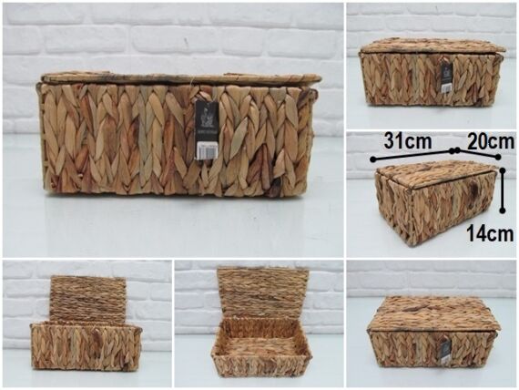 sd35327 dekoratif dikdörtgen no2 kapaklı naturel hasır sepet kutu - 1