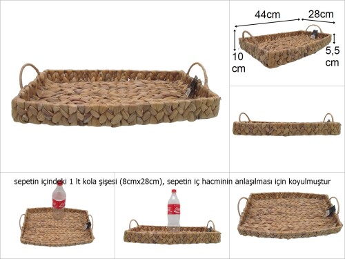sd36164 dekoratif kulplu no1 hasır sepet dikdörtgen tepsi - 