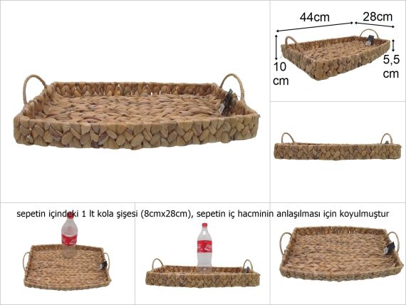 sd36164 dekoratif kulplu no1 hasır sepet dikdörtgen tepsi - 1