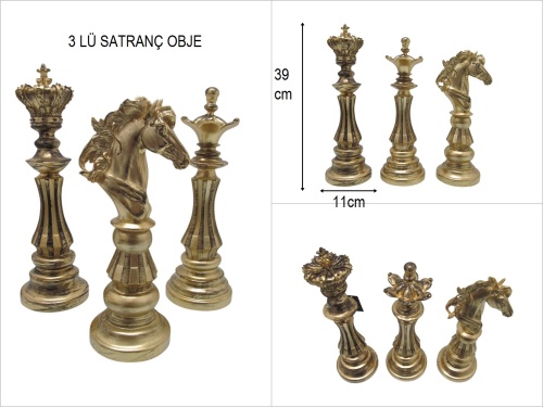 sd39538 dekoratif polyester 3 LÜ SATRANÇ OBJE - BU ÜRÜN SADECE MAĞAZADAN SATIŞ