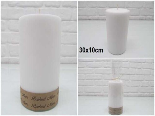 sd39866 dekoratif silindir beyaz mum 10cmx30cm - 