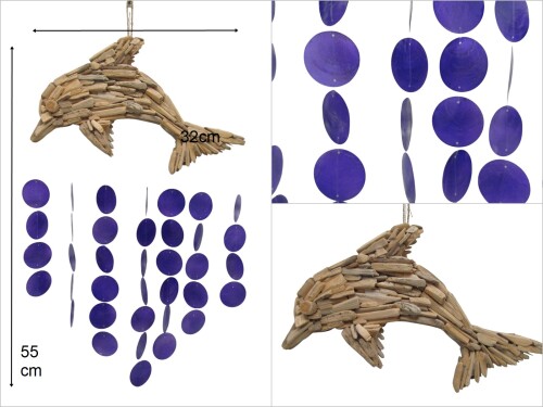 sd40112 ahşap yunus dekorlu sedef rüzgar çanı - 