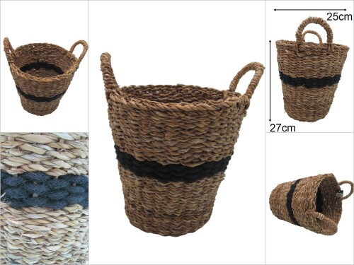 sd42245 kulplu derin hasır dekoratif kova - 