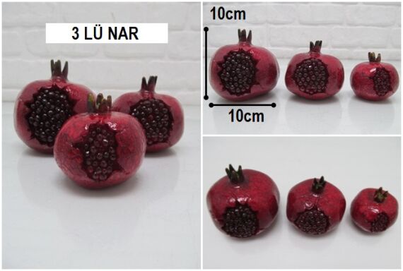 sd42523 dekoratif döküm polyester 3 lü set patlak nar obje - 1