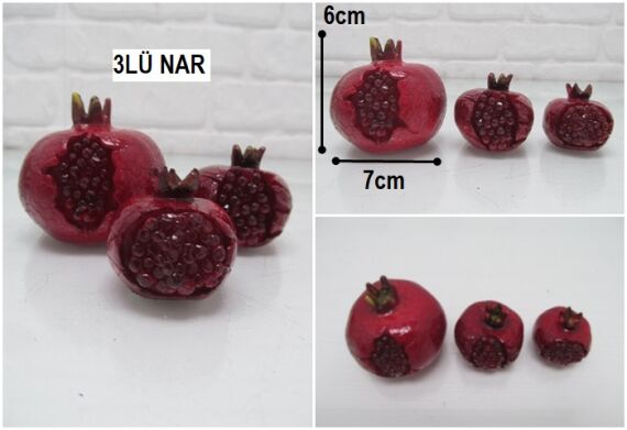 sd42836 dekoratif döküm polyester 3 lü set patlak nar obje - 1