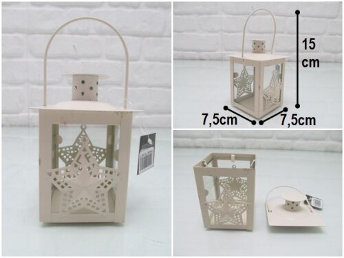 sd44265 krem metal yıldız dekorlu camlı mumluk fener - 