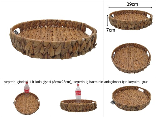 sd44638 dekoratif no3 yuvarlak sığ hasır sepet tepsi - 