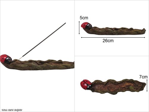 sd44777 uğurböceği dekorlu polyester ağaç tabak tütsülük - 