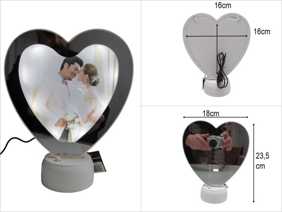 sd45025 beyaz kalp ışıklı ayna + fotoğraf çerçevesi - 1