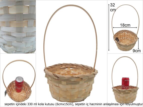 sd45215 üstten saplı yuvarlak naturel bambu sepet - 1