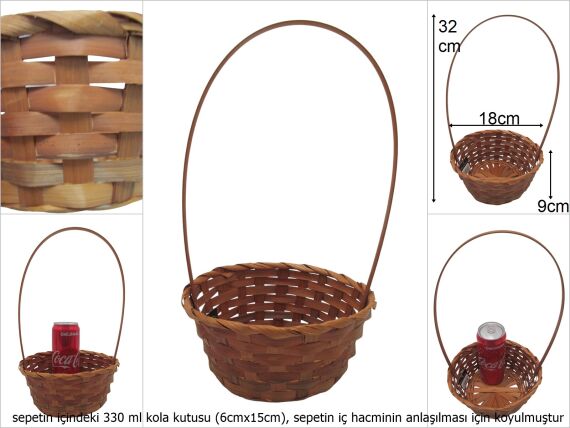 sd45216 üstten saplı yuvarlak kahverengi bambu sepet - 1