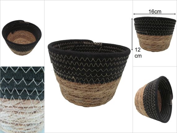 sd45603 dekoratif hasır ve tekstil örgülü yuvarlak sepet - 1