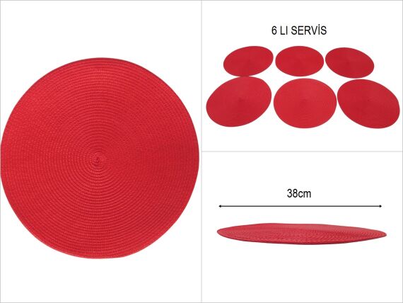 sd45612 yuvarlak sentetik tekstil kırmızı 6 lı set amerikan servisi supla - 1