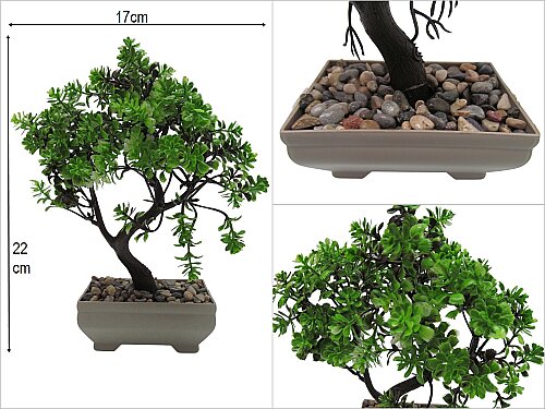 sd45995 plastik saksılı yapay yeşil bonzai ağacı - 
