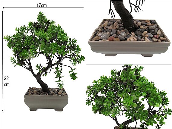 sd45995 plastik saksılı yapay yeşil bonzai ağacı - 1