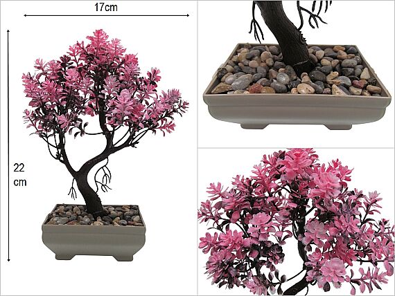 sd45996 plastik saksılı yapay pembe bonzai ağacı - 1