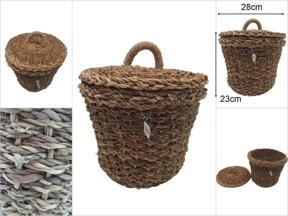 sd46354 dekoratif no1 yuvarlak kapaklı derin hasır sepet - 1