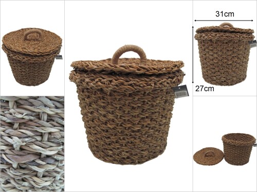 sd46355 dekoratif no2 yuvarlak kapaklı derin hasır sepet - 