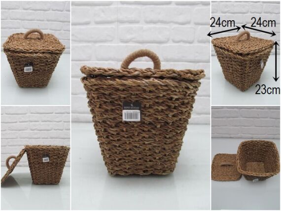 sd46356 dekoratif no1 köşeli kapaklı derin hasır sepet - 1