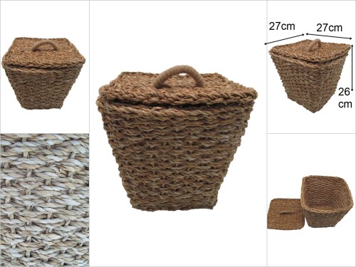sd46357 dekoratif no2 köşeli kapaklı derin hasır sepet - 