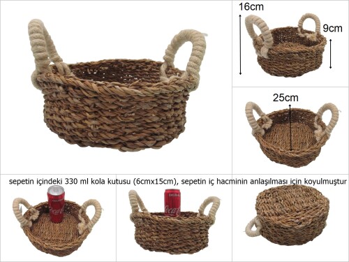 sd46358 dekoratif no1 kulplu yuvarlak sığ hasır sepet - 