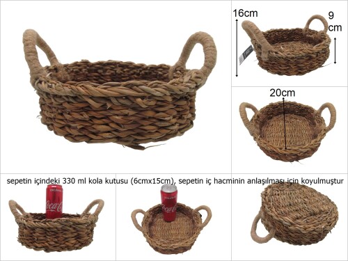 sd46360 dekoratif no1 kulplu yuvarlak sığ hasır sepet - 