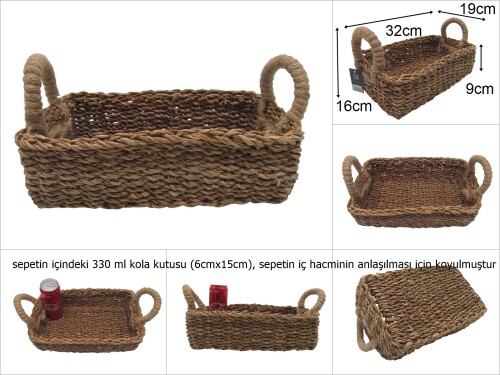 sd46369 dekoratif no2 kulplu dikdörtgen sığ hasır sepet - 