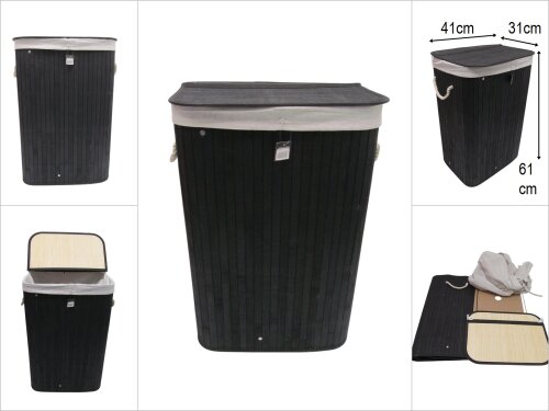 sd46615 katlanır portatif dikdörtgen siyah bambu kapaklı sepet - 