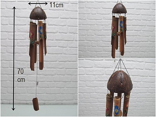 sd46735 hindistan cevizi çatılı desenli bambu rüzgar çanı - 