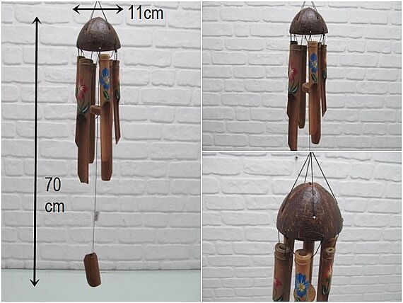 sd46735 hindistan cevizi çatılı desenli bambu rüzgar çanı - 1