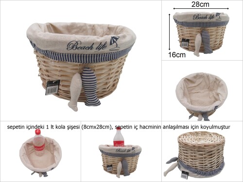 sd46992 balık dekorlu yuvarlak no2 sepet - 