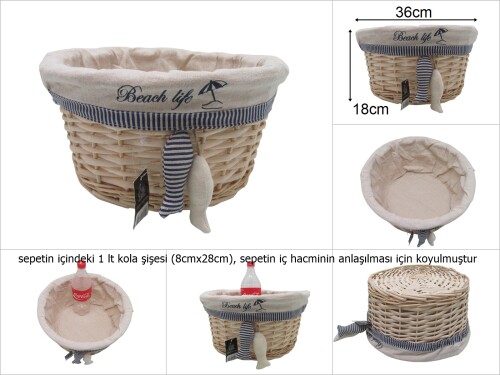 sd46993 balık dekorlu yuvarlak no3 sepet - 