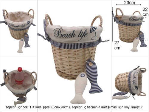 sd47006 balık dekorlu yuvarlak no1 derin sepet - 