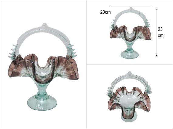 sd47075 el yapımı dekoratif kahverengi şeritli vintage cam şekerlik obje - 1