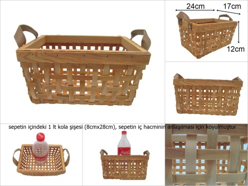 sd47107 dekoratif suni deri kulplu no1 ahşap yonga sepet - 