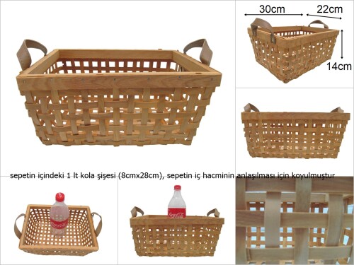 sd47108 dekoratif suni deri kulplu no2 ahşap yonga sepet - 