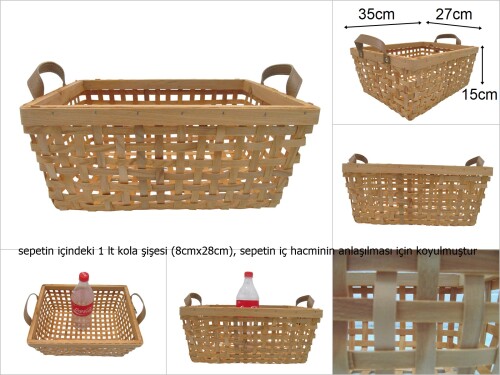 sd47109 dekoratif suni deri kulplu no3 ahşap yonga sepet - 