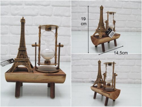 sd47239 eyfel kulesi dekorlu ahşap standlı kum saati - 