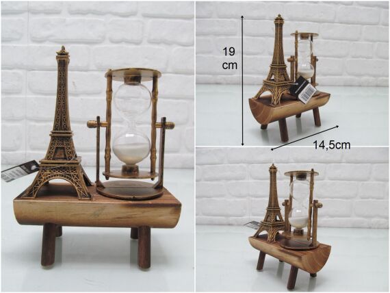 sd47239 eyfel kulesi dekorlu ahşap standlı kum saati - 1