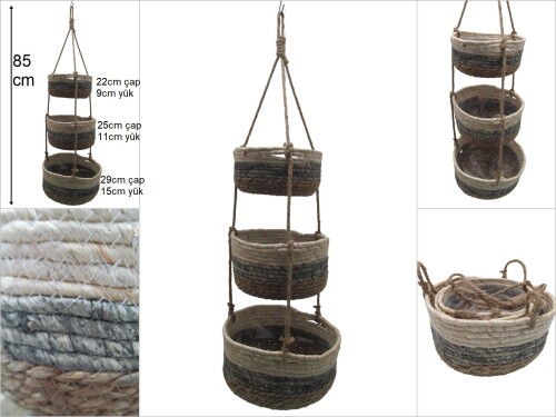 sd47294 3 katlı askılı düzenleyici hasır sepet - 