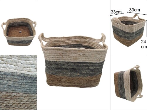 sd47300 dekoratif kulplu no3 kare derin hasır sepet - 