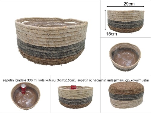 sd47402 dekoratif yuvarlak no3 hasır sepet kase - 