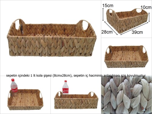 sd47520 dekoratif dikdörtgen no3 kulplu hasır sepet - 