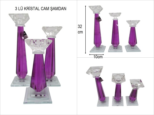 sd47584 kristal 3 lü şamdan mor - BU ÜRÜN SADECE MAĞAZADAN SATIŞ