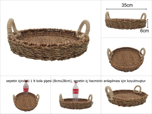 sd47698 kulplu yuvarlak hasır sepet tepsi - 