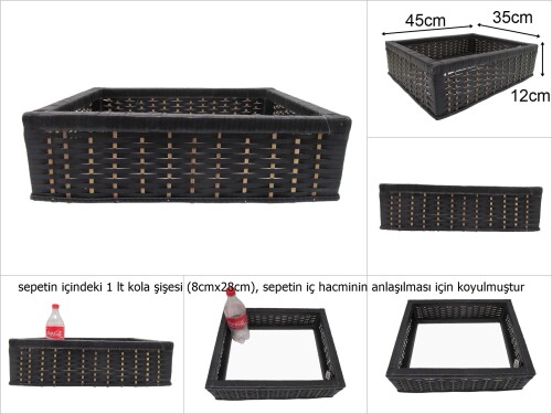 sd48100 ahşap kasalı siyah pvc örgü sepet - 