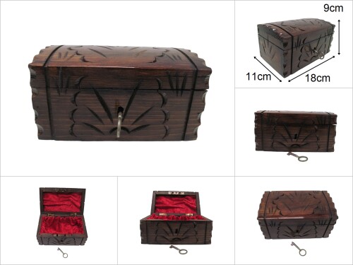 sd48106 ahşap ceviz oyma anahtarlı kilitli define kutu - 